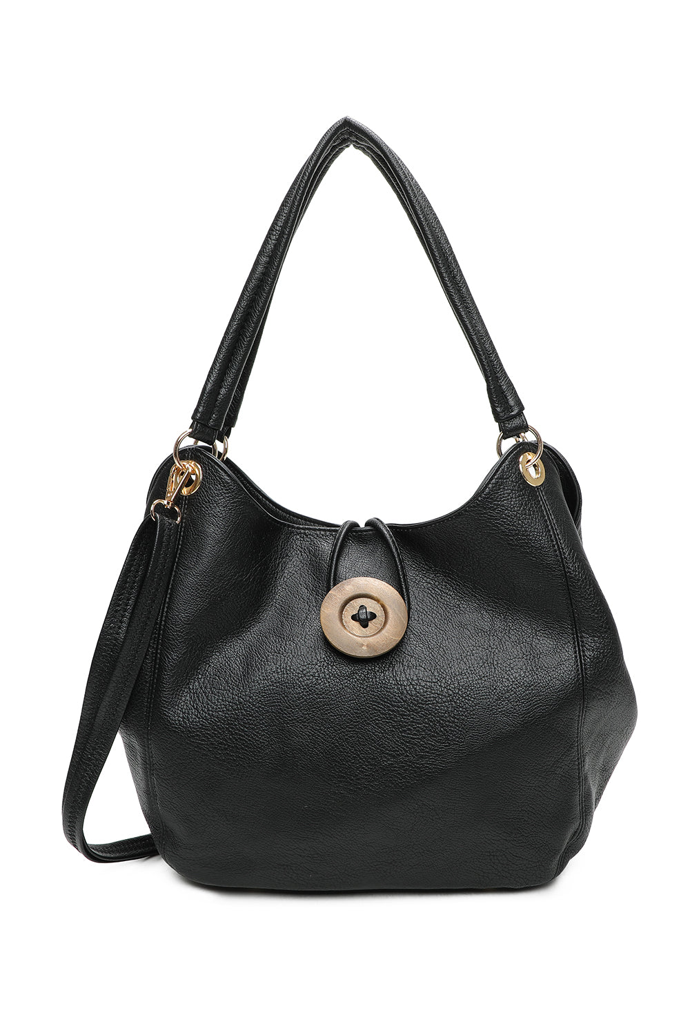 Hava Button Triple Compartments PU Leather Shoulder Bag