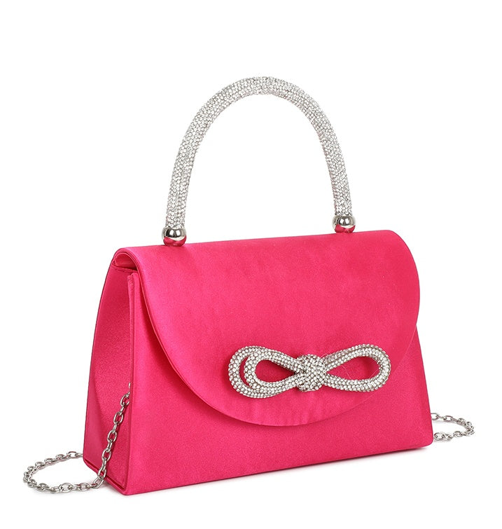 Camillia Diamante Ribbon Envevelope Style Shoulder Top-Handle Evening Bag