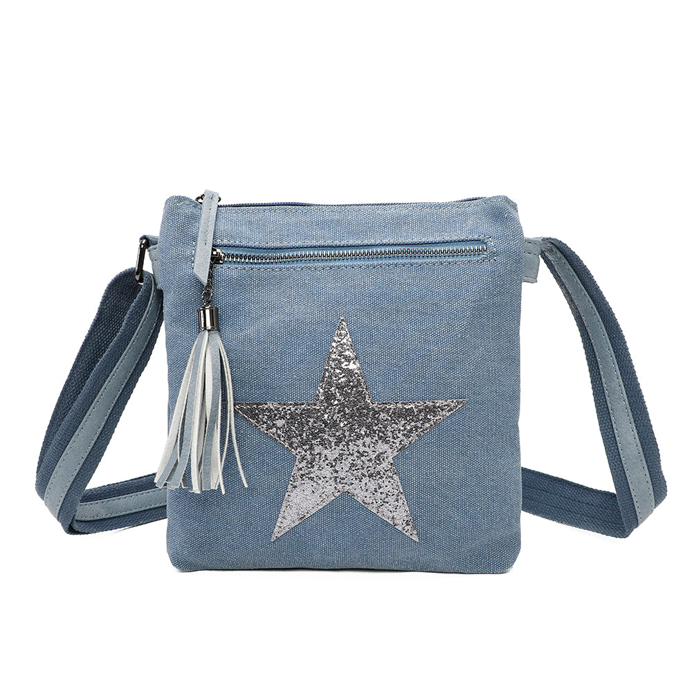 Triple Zip Star Tassel Crossbody Messenger Bag