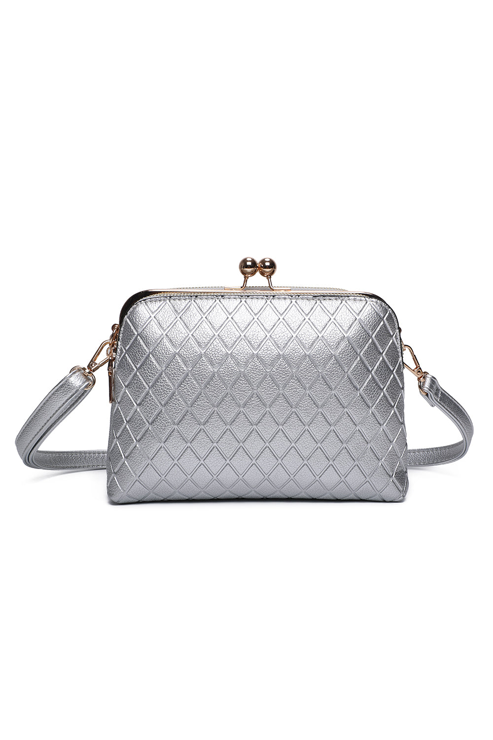 Hira Tri-Compartments PU Leather Diamond Patterned Shoulder Bag