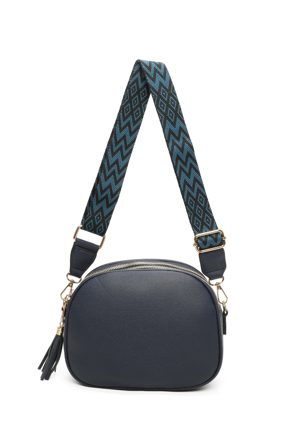 Nela Tassol Triple Zip Crossbody Bag with Canvas Strap