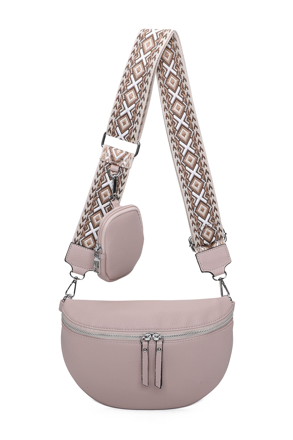 Mara Double Zip Crossbody Bag with Canvas Strap and Mini Purse