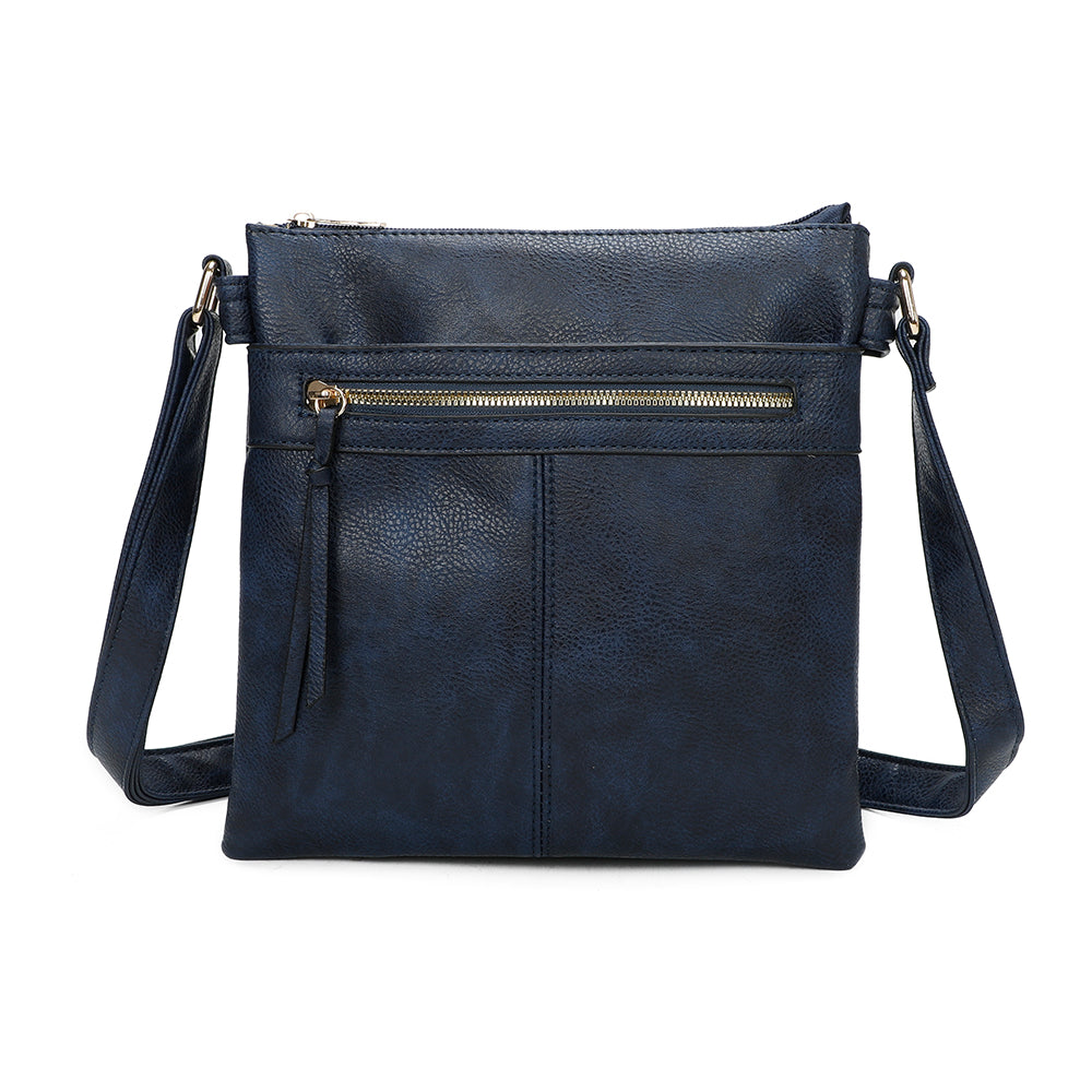 Triple Zip PU Leather Perry Crossbody Messenger Bag