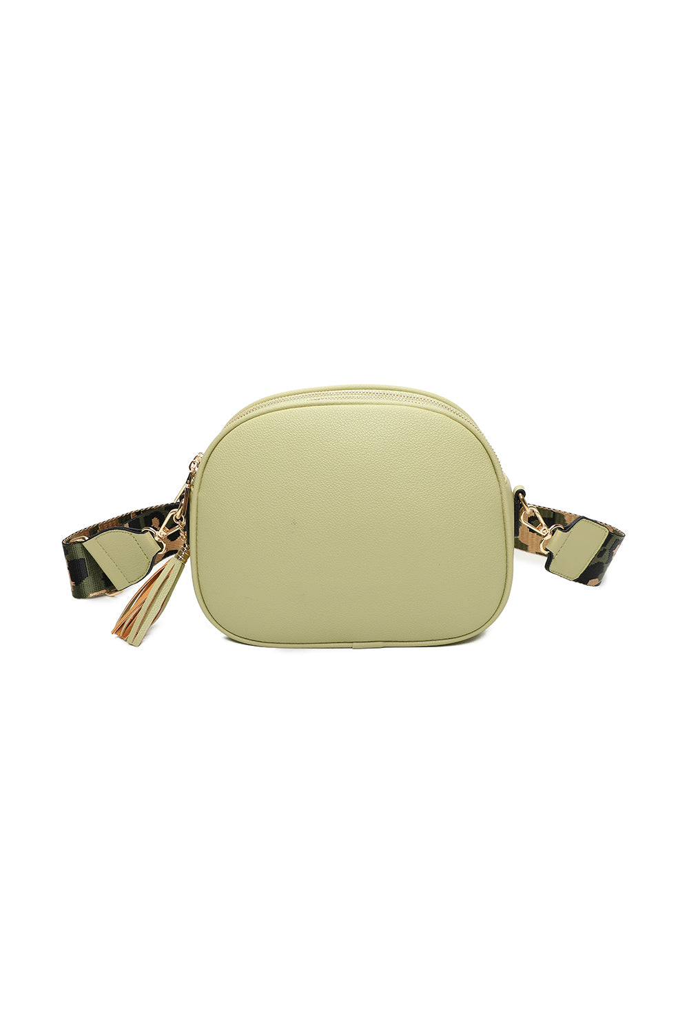 Simi Tassel Triple Zip PU Crossbody Bag with Camo Strap