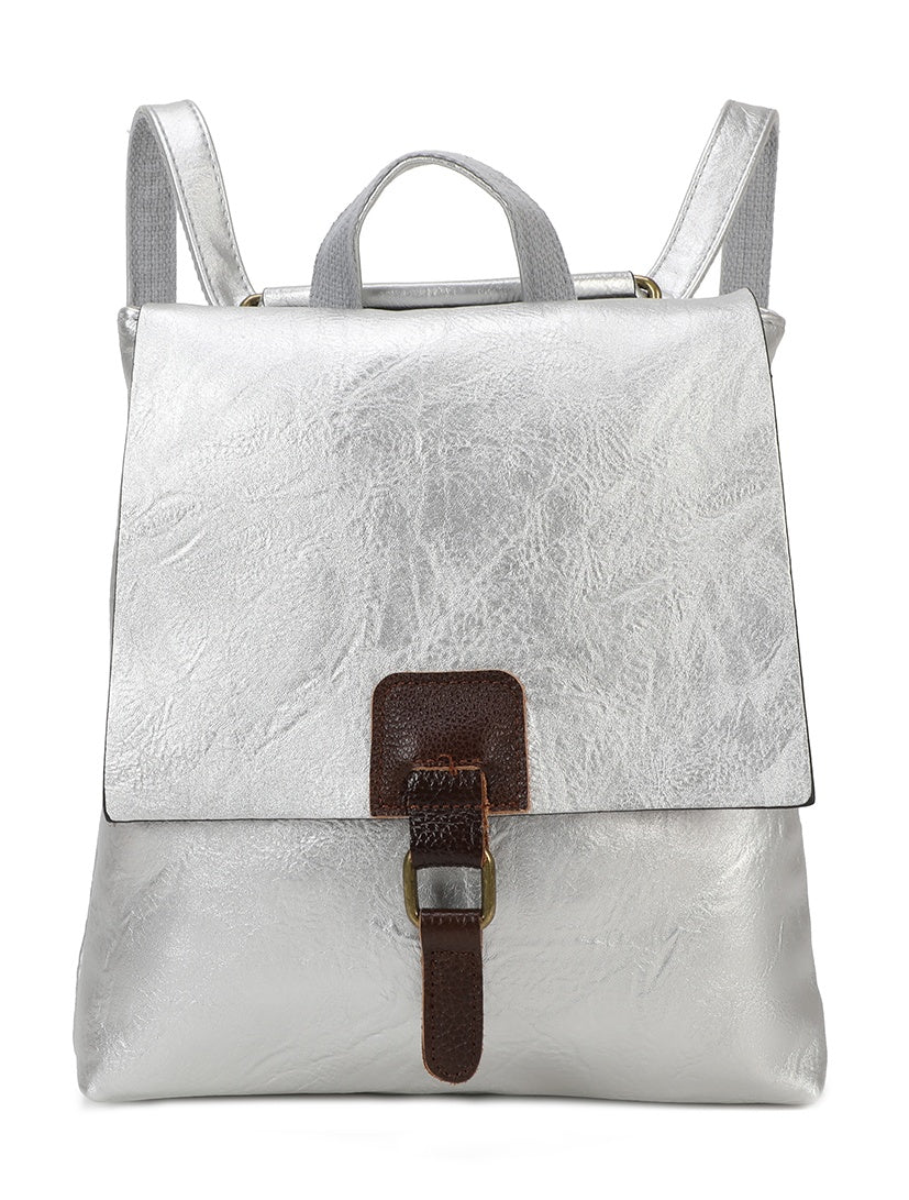 Allan Mini PU Leather Convertible Backpack Crossbody Bag with Real Leather Magnetic Fastening