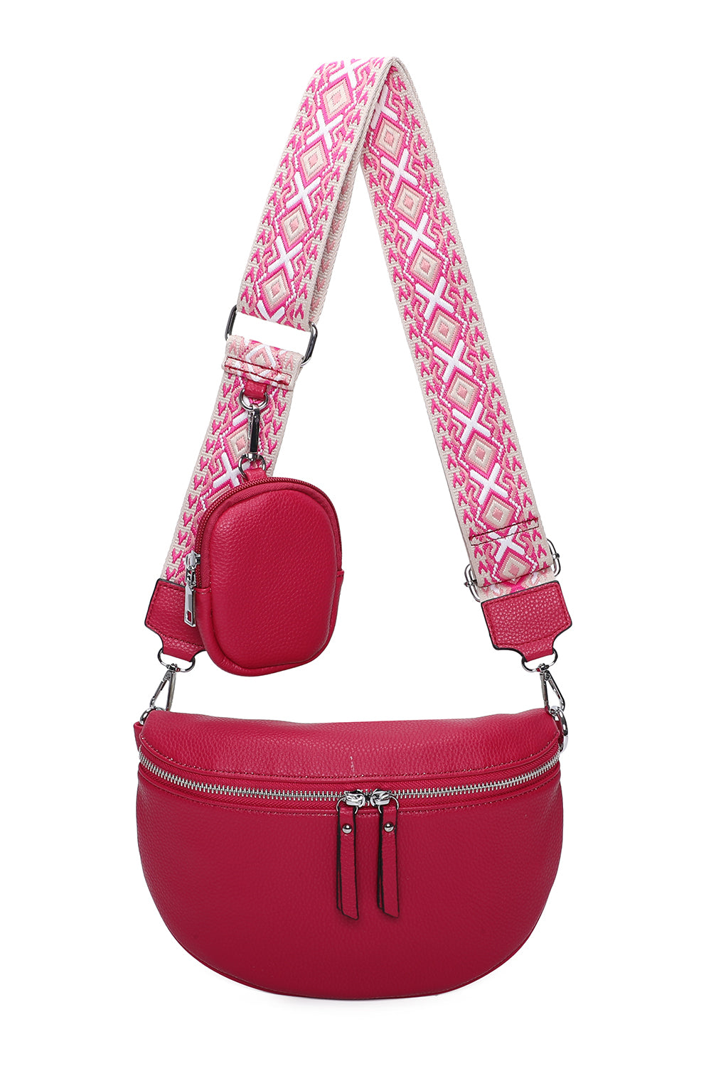 Mara Double Zip Crossbody Bag with Canvas Strap and Mini Purse