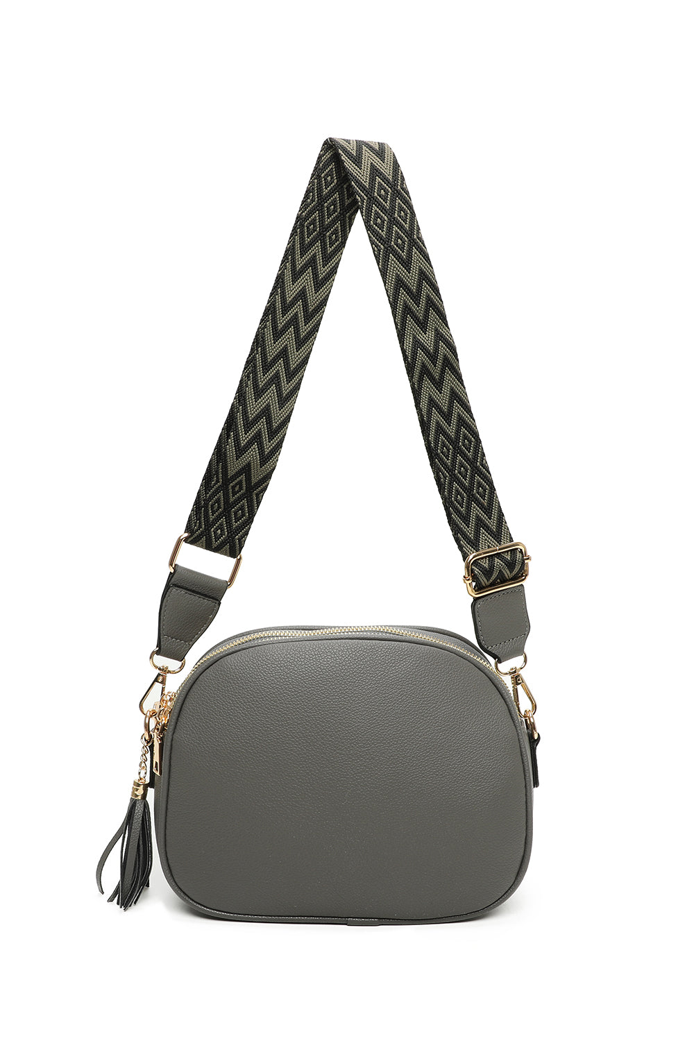 Nela Tassol Triple Zip Crossbody Bag with Canvas Strap