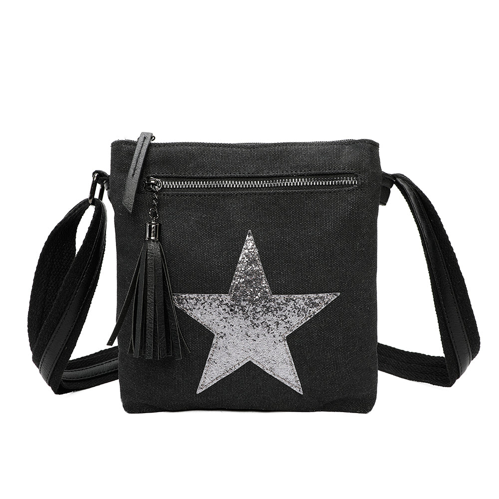 Triple Zip Star Tassel Crossbody Messenger Bag