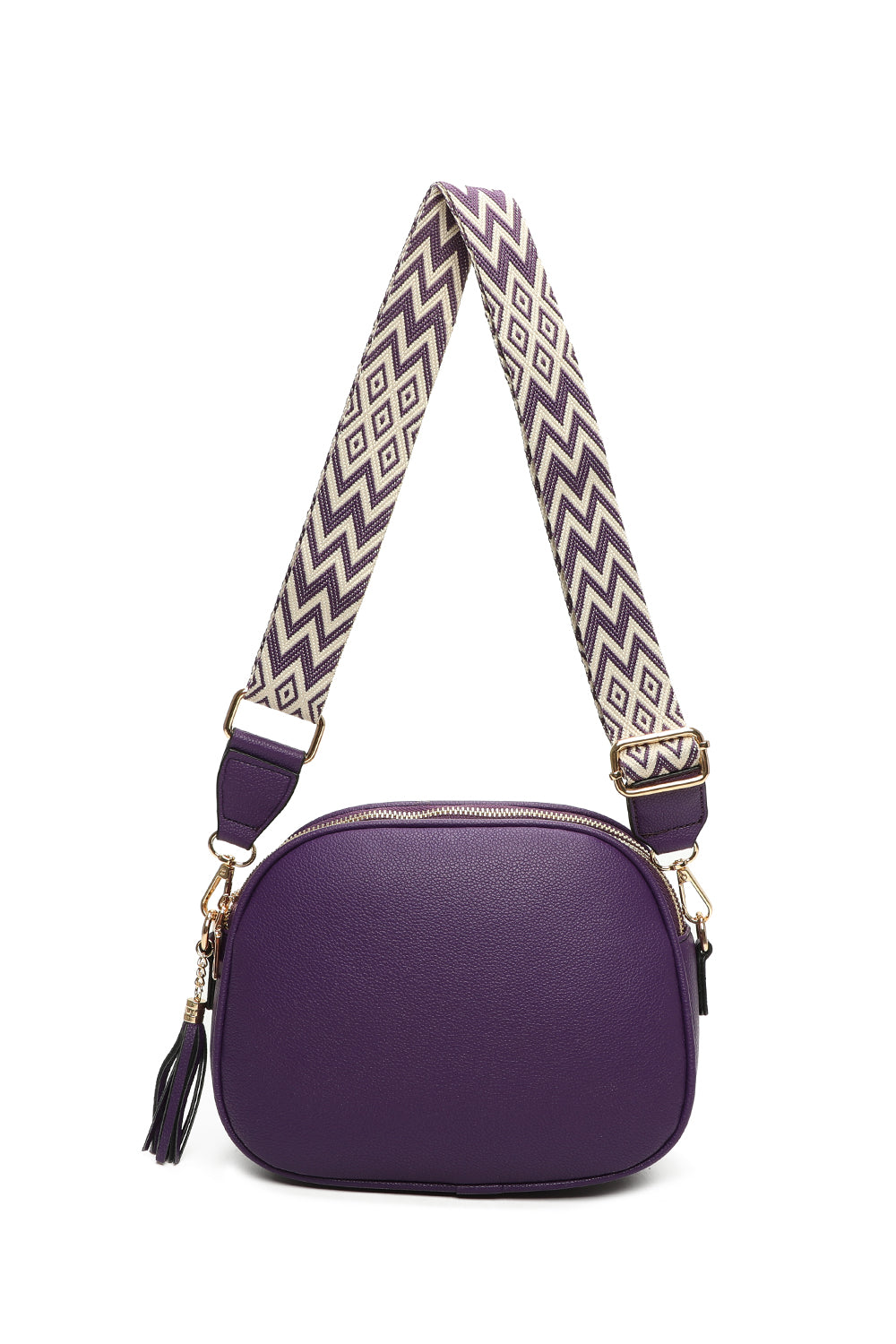 Nela Tassol Triple Zip Crossbody Bag with Canvas Strap