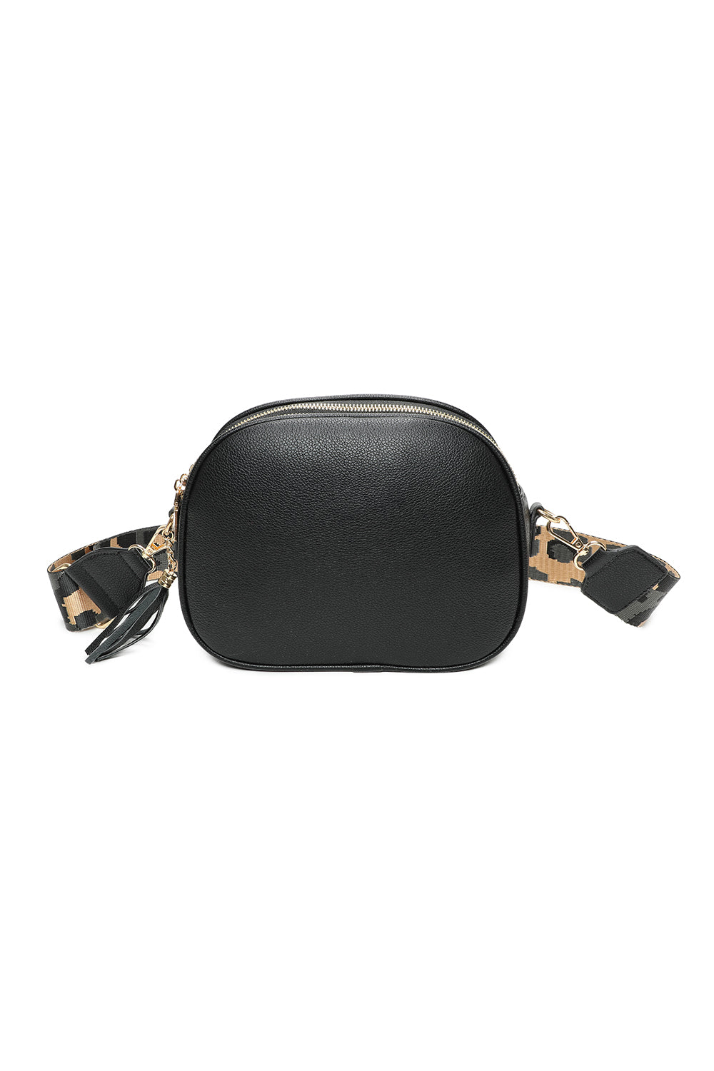 Simi Tassel Triple Zip PU Crossbody Bag with Camo Strap