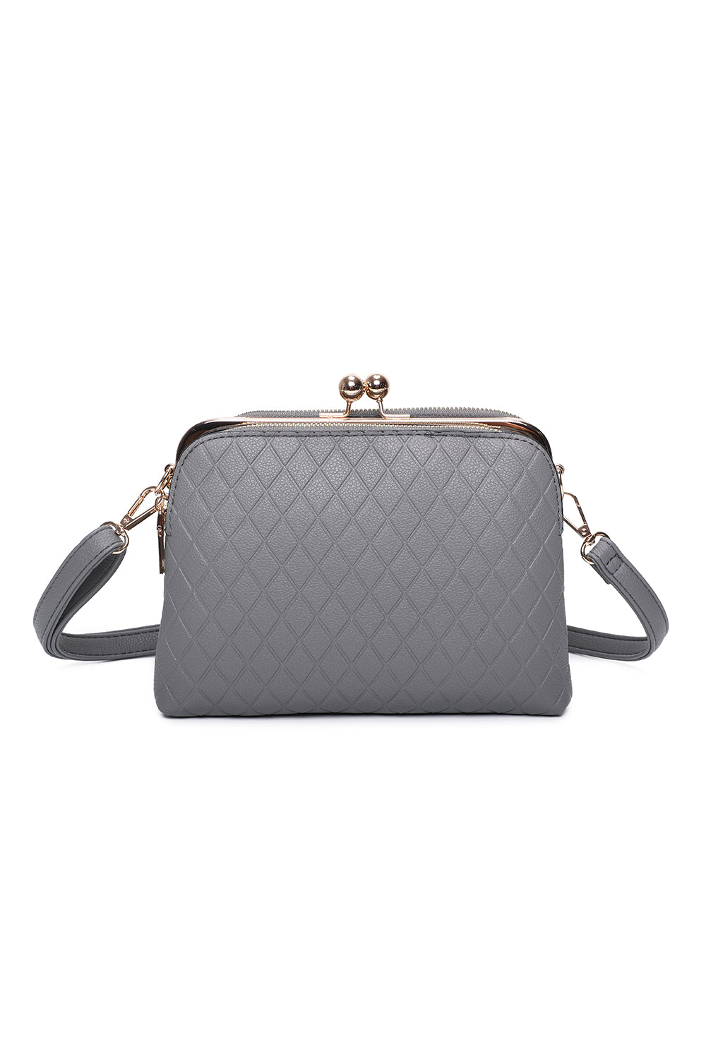 Hira Tri-Compartments PU Leather Diamond Patterned Shoulder Bag