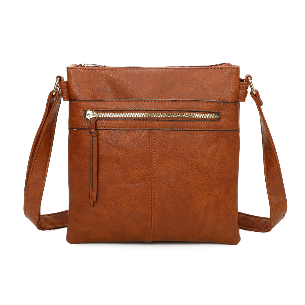 Triple Zip PU Leather Perry Crossbody Messenger Bag