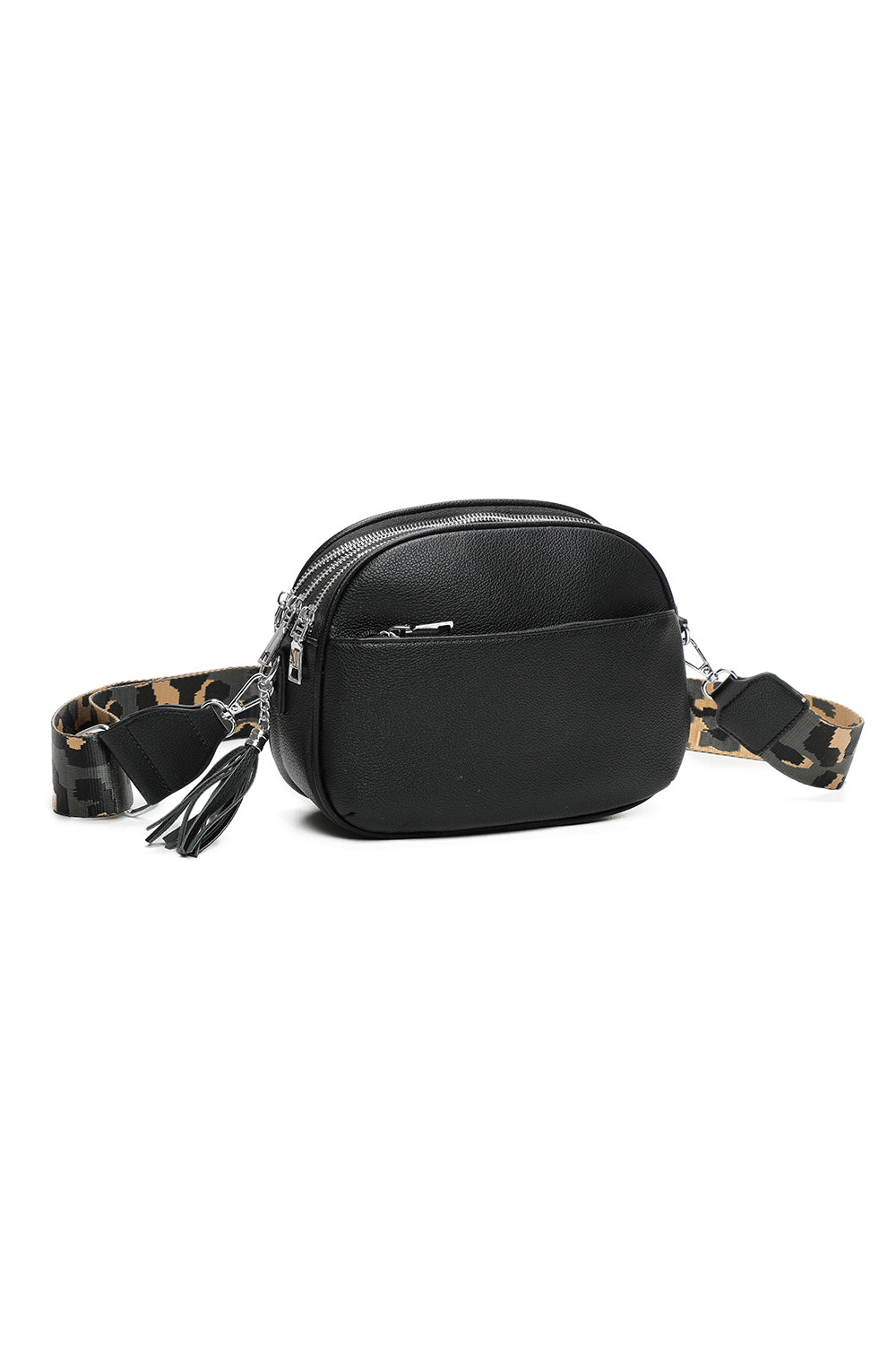 Canguro Quintuple Zip Tassel PU Crossbody Bag with Camo Strap