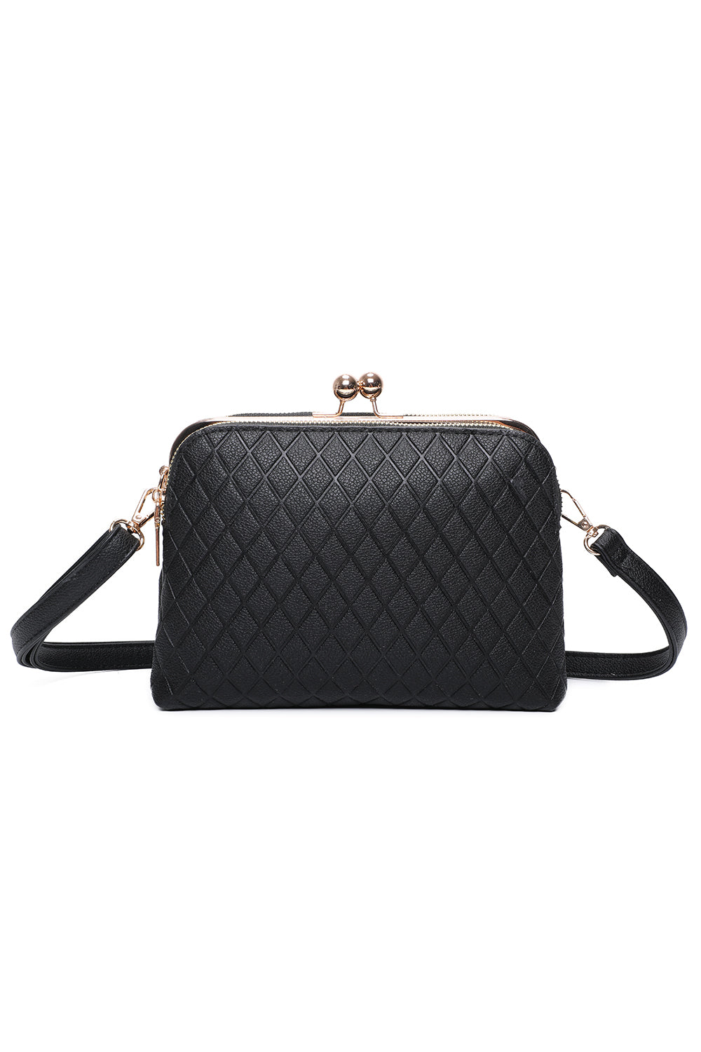 Hira Tri-Compartments PU Leather Diamond Patterned Shoulder Bag