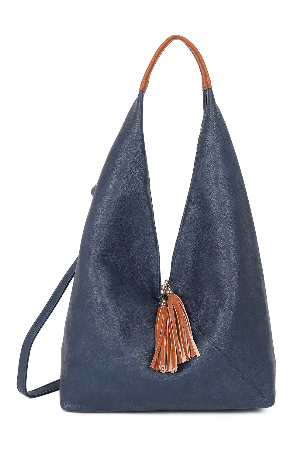 Dunne Tassel Zip PU Leather Hobo Shoulder Bag