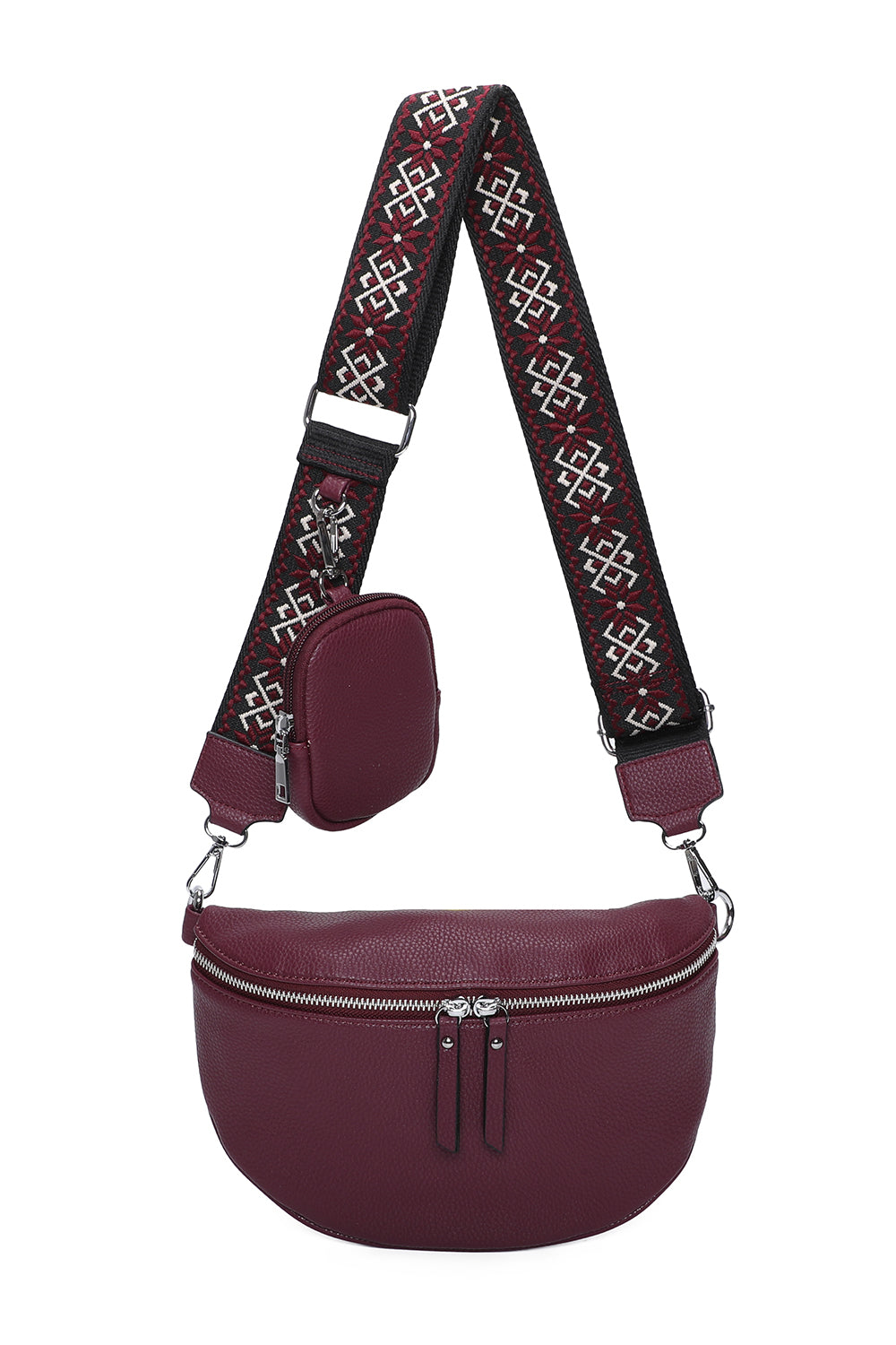 Mara Double Zip Crossbody Bag with Canvas Strap and Mini Purse