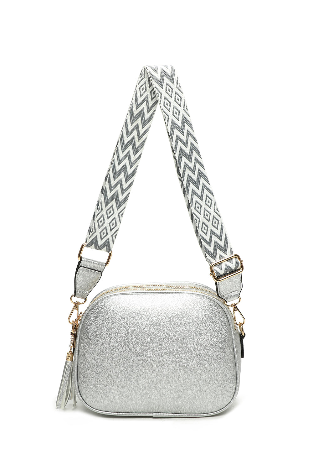 Nela Tassol Triple Zip Crossbody Bag with Canvas Strap