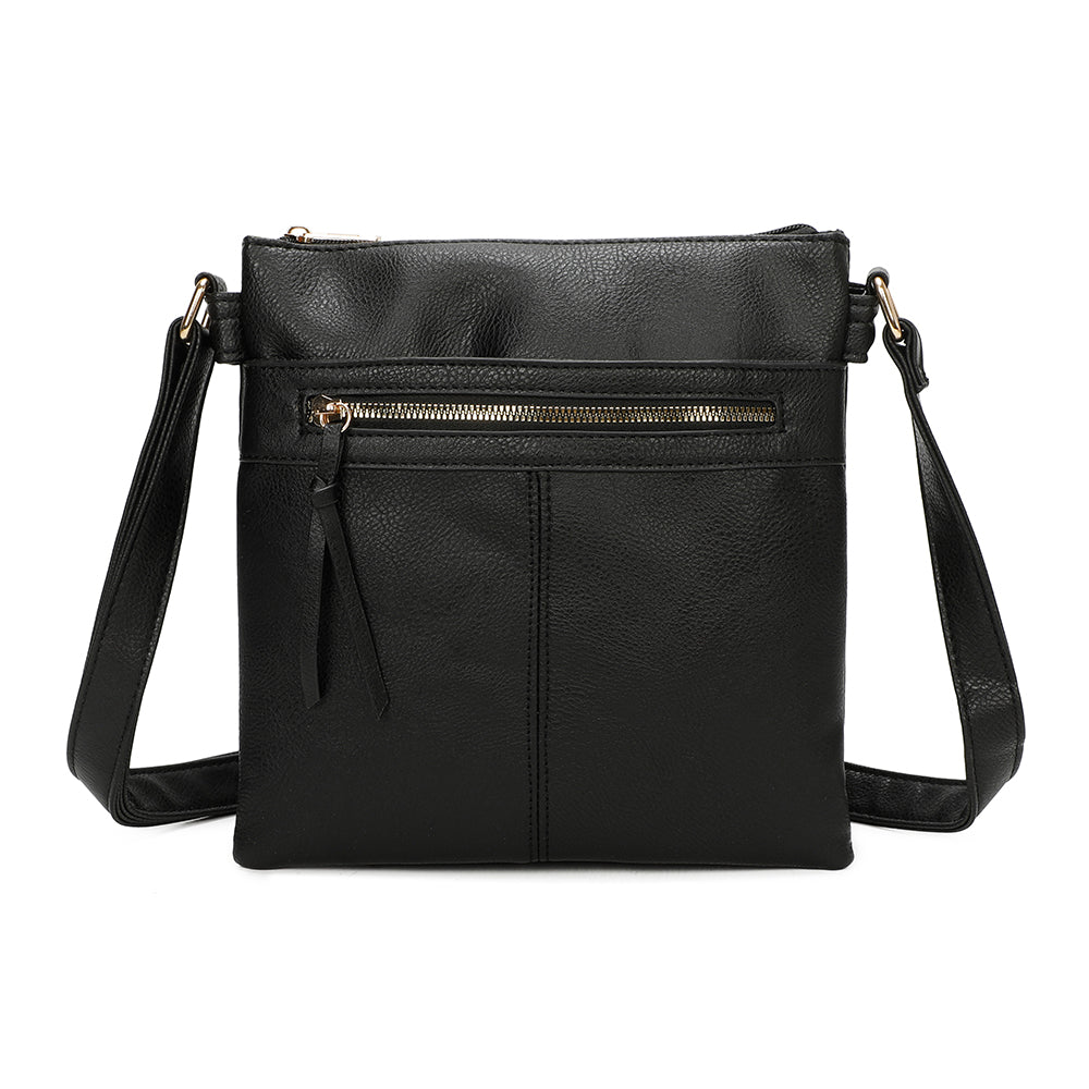 Triple Zip PU Leather Perry Crossbody Messenger Bag