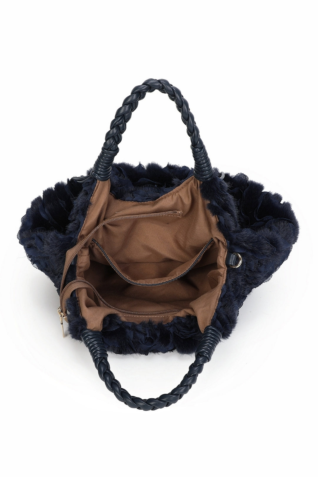 Dorelle Large Faux Fur Sewn Lace Flower Pattern Top Handle Shoulder Bag - RY260532