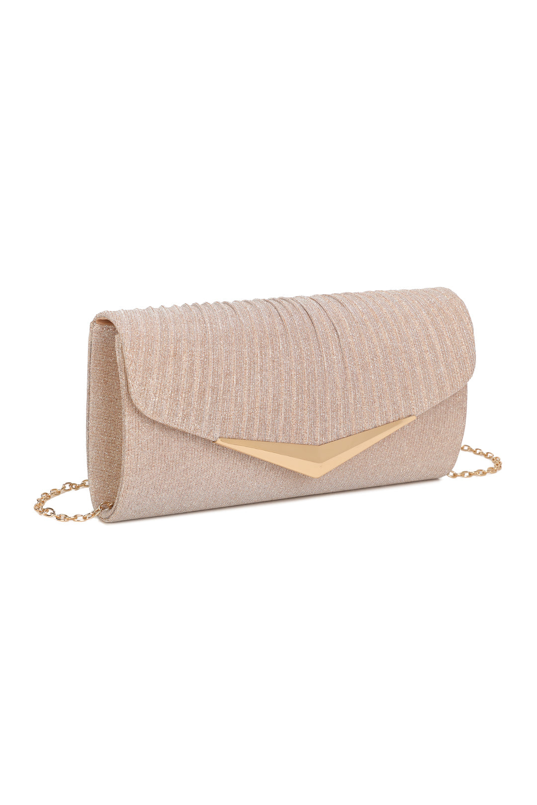 Celeste Fold Over V-shaped metal Pleated Glittering Clutch Bag - RH2601