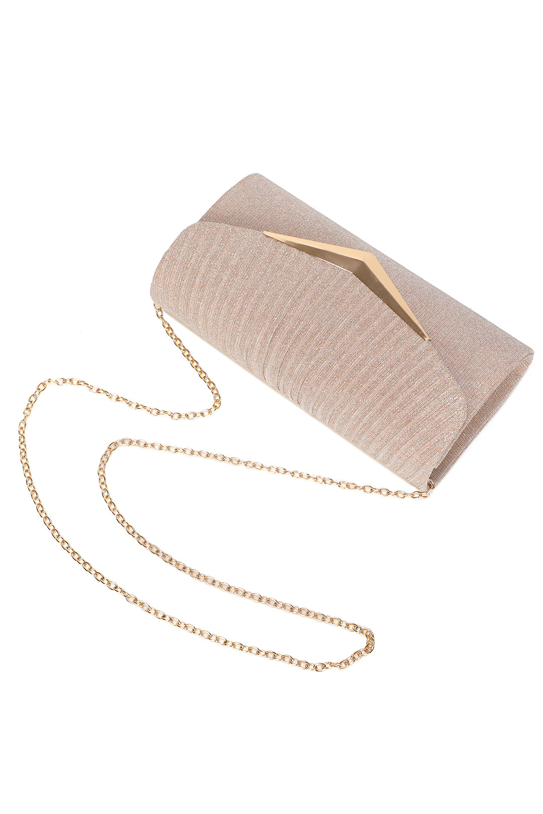 Celeste Fold Over V-shaped metal Pleated Glittering Clutch Bag - RH2601