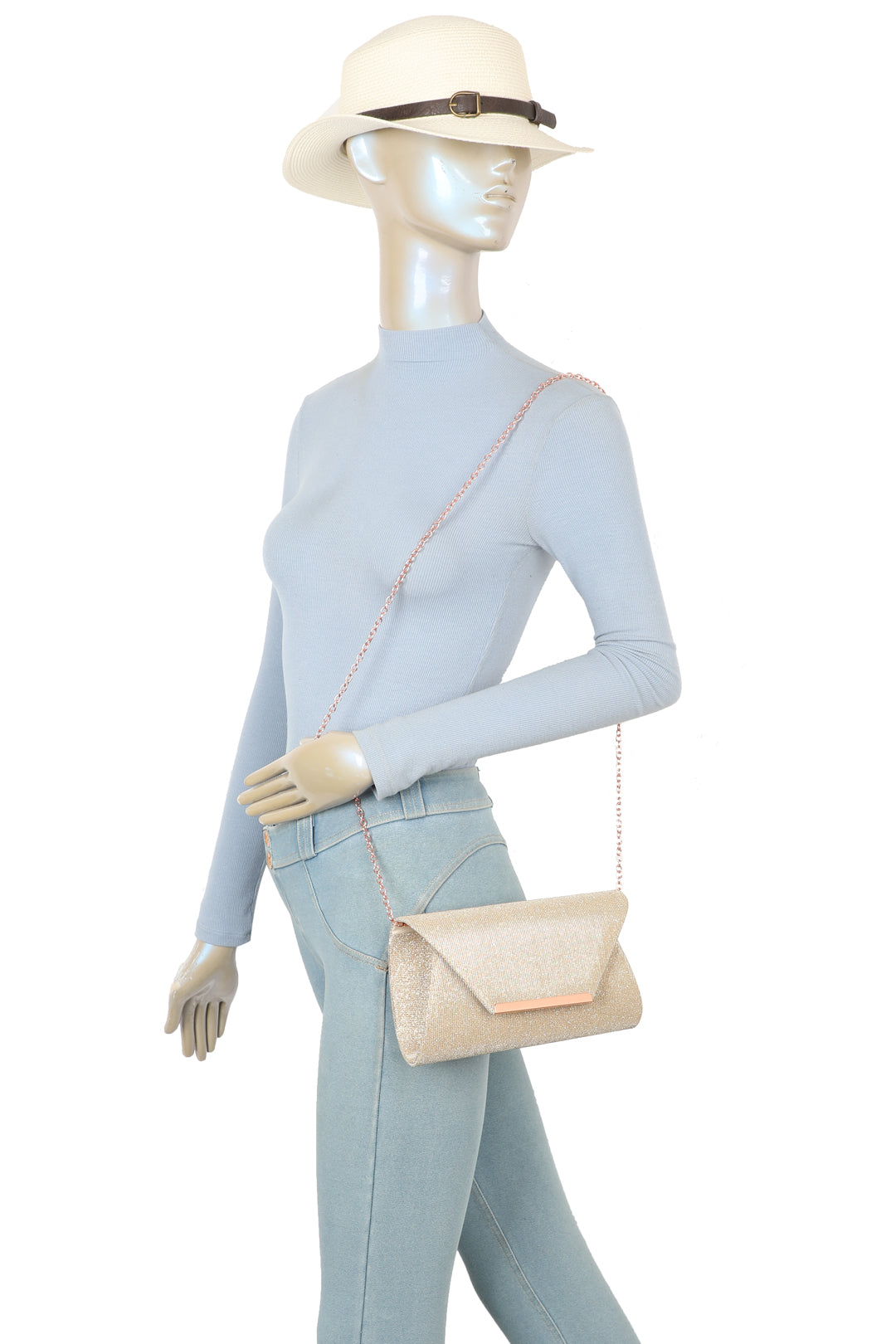 Iskaya Satin Fold Over Glittering Clutch Bag - RZ2511