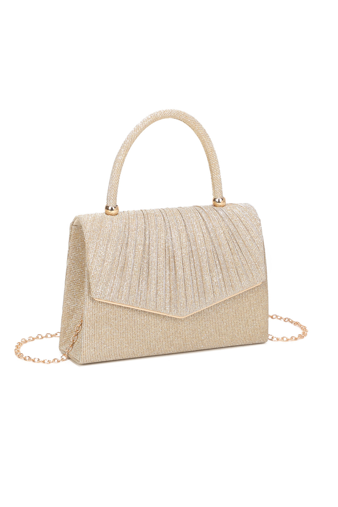 Aurenza Pleated Satin Top Handle Glittering Clutch Bag - RZ2512
