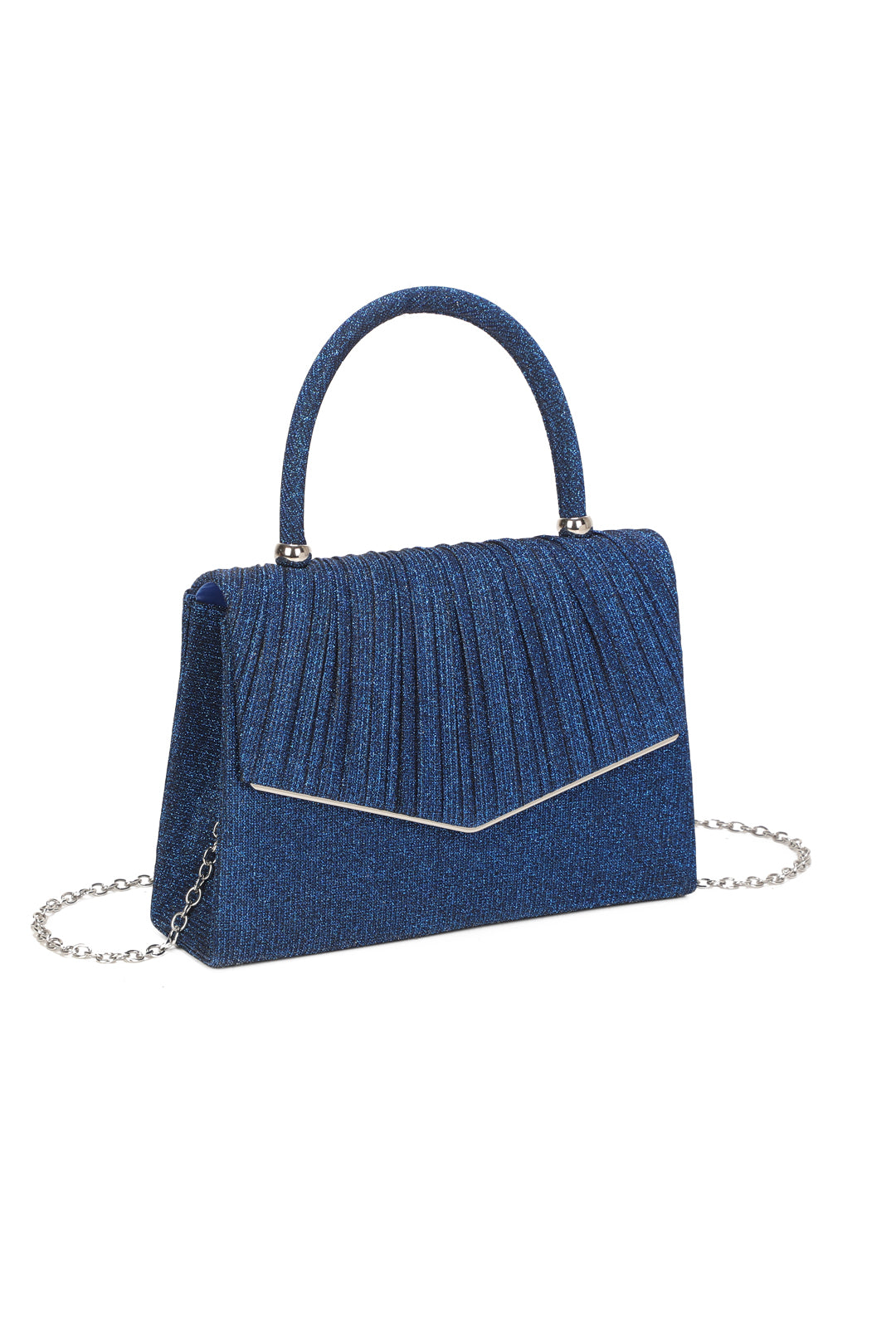 Aurenza Pleated Satin Top Handle Glittering Clutch Bag - RZ2512
