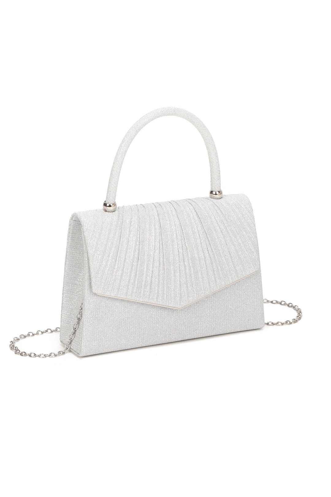 Aurenza Pleated Satin Top Handle Glittering Clutch Bag - RZ2512