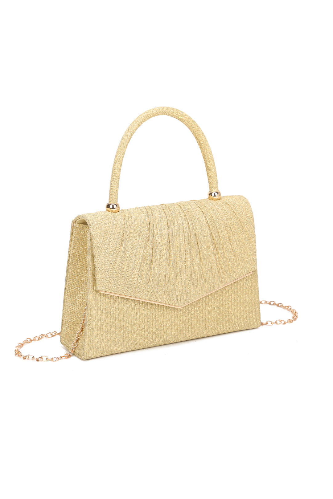 Aurenza Pleated Satin Top Handle Glittering Clutch Bag - RZ2512
