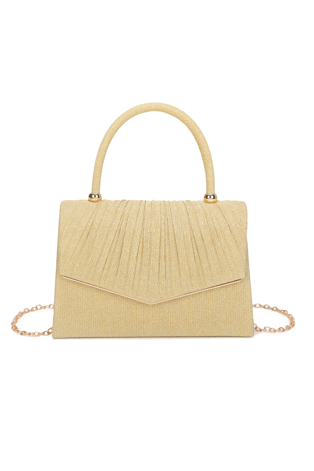 Aurenza Pleated Satin Top Handle Glittering Clutch Bag - RZ2512