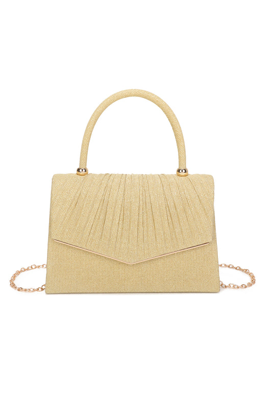 Aurenza Pleated Satin Top Handle Glittering Clutch Bag - RZ2512