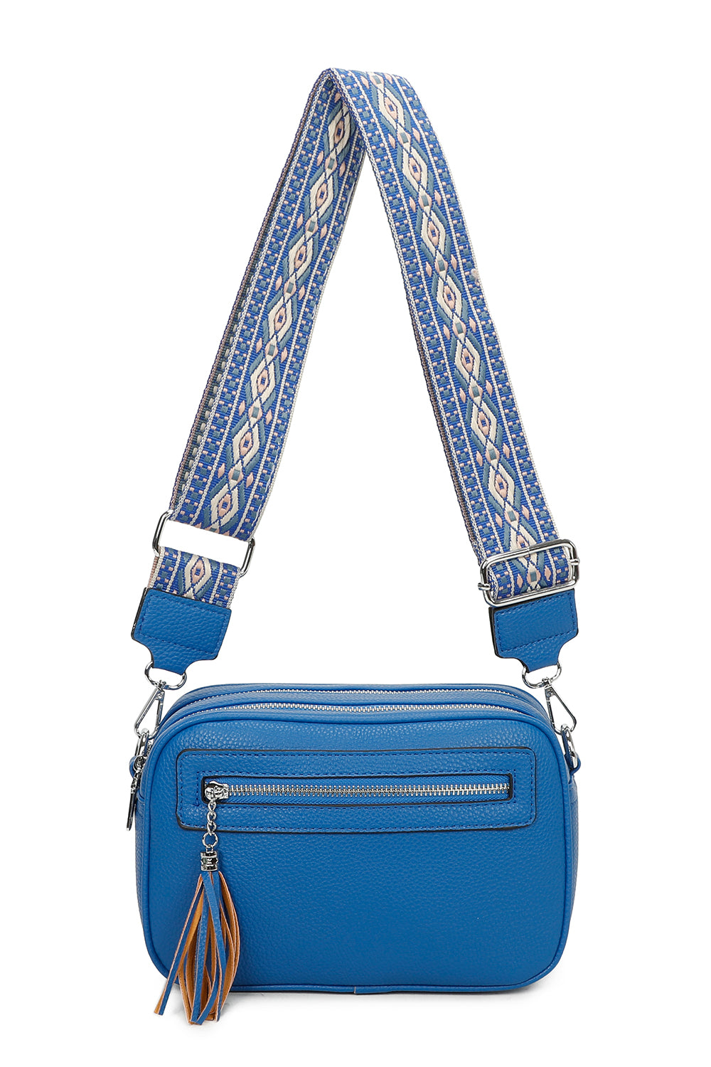 Quadriple Zipped Tassel Crossbody with Canvas Strap