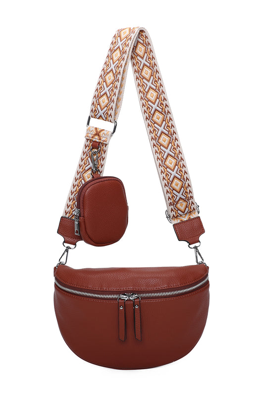 Mara Double Zip Crossbody Bag with Canvas Strap and Mini Purse