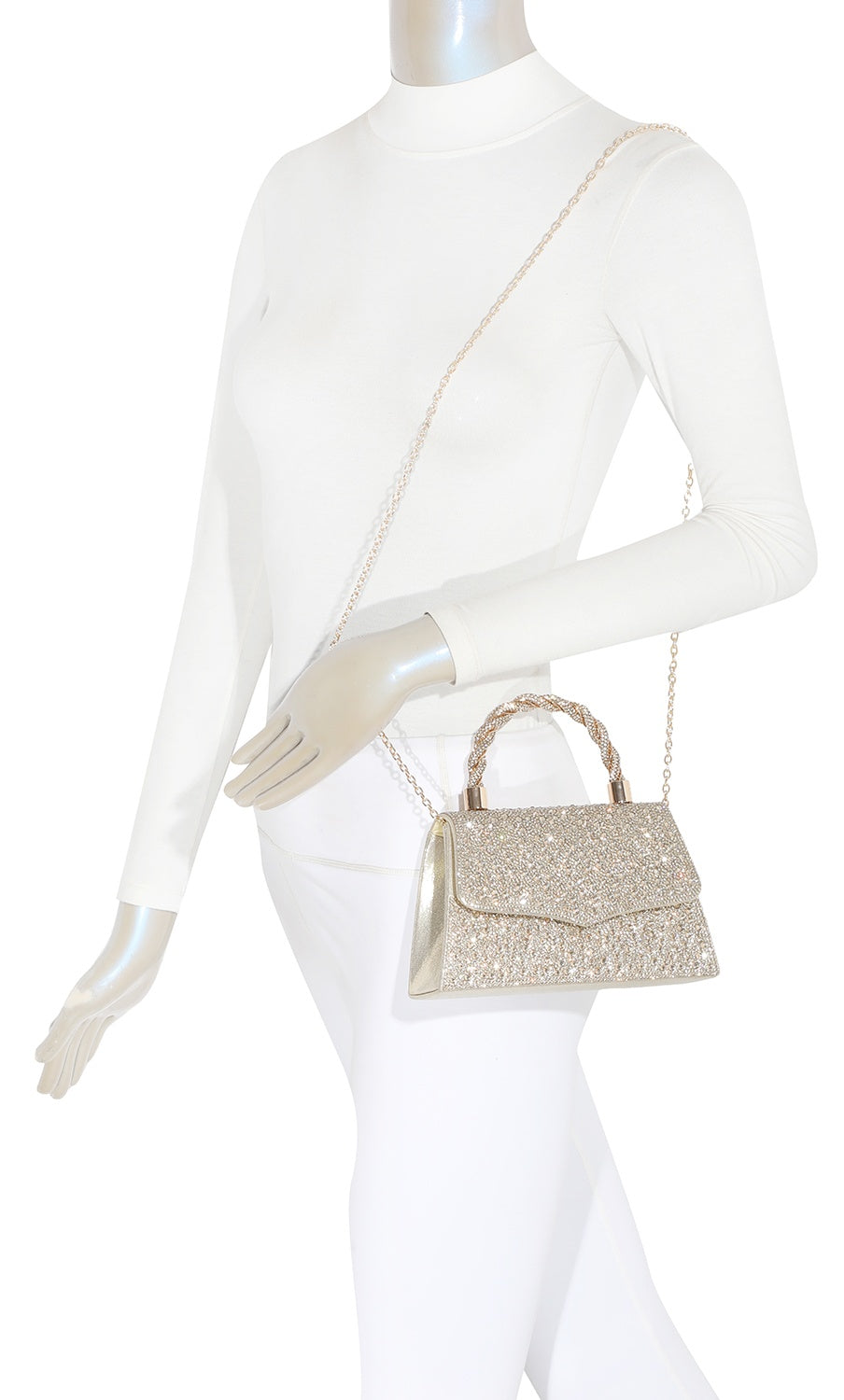 Diamante Trapezoid Shaped Shoulder Top-Handle Evening Bag