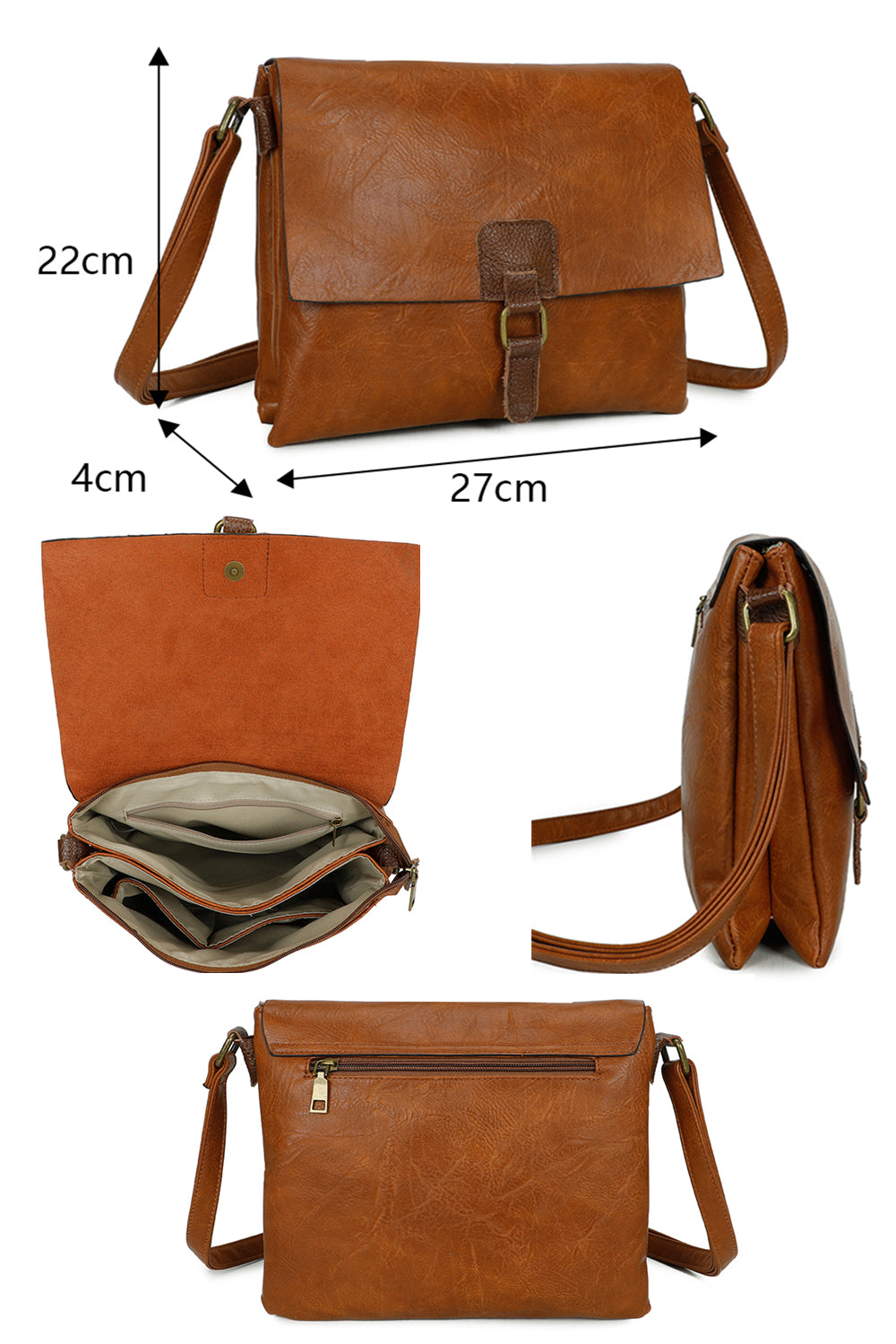 Sienna PU Leather Dual Compartment Crossbody Messenger Bag - RB241021