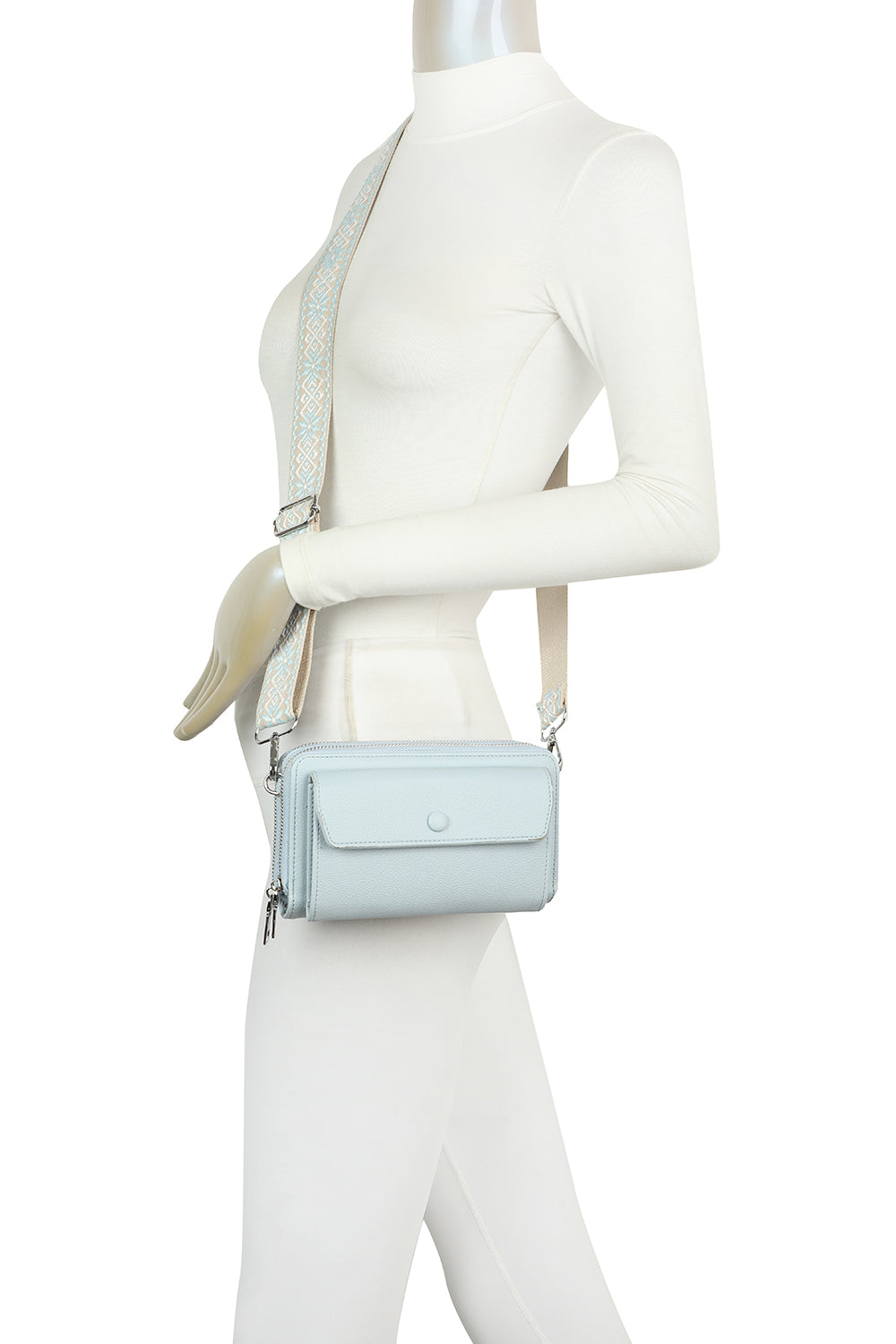 Trois Tri-Horizontal Crossbody Purse with Canvas Strap