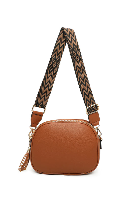 Nela Tassol Triple Zip Crossbody Bag with Canvas Strap