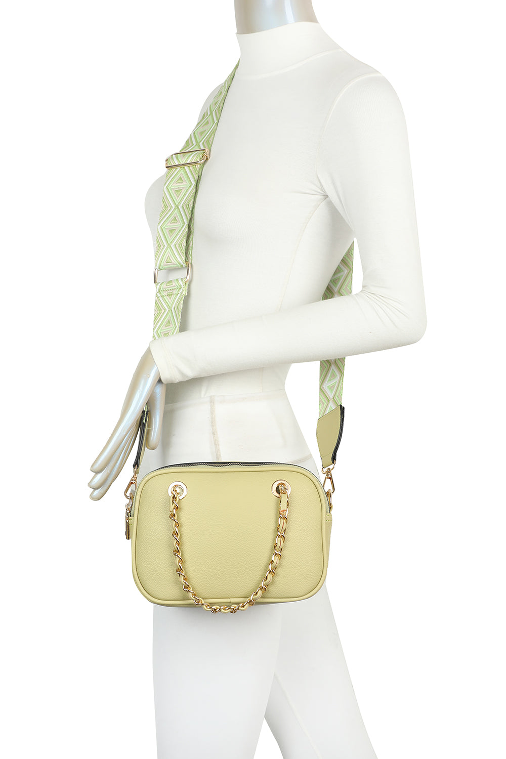 Payne Dual Compartments Chain Handle Crossbody Bag with Canvas Strap