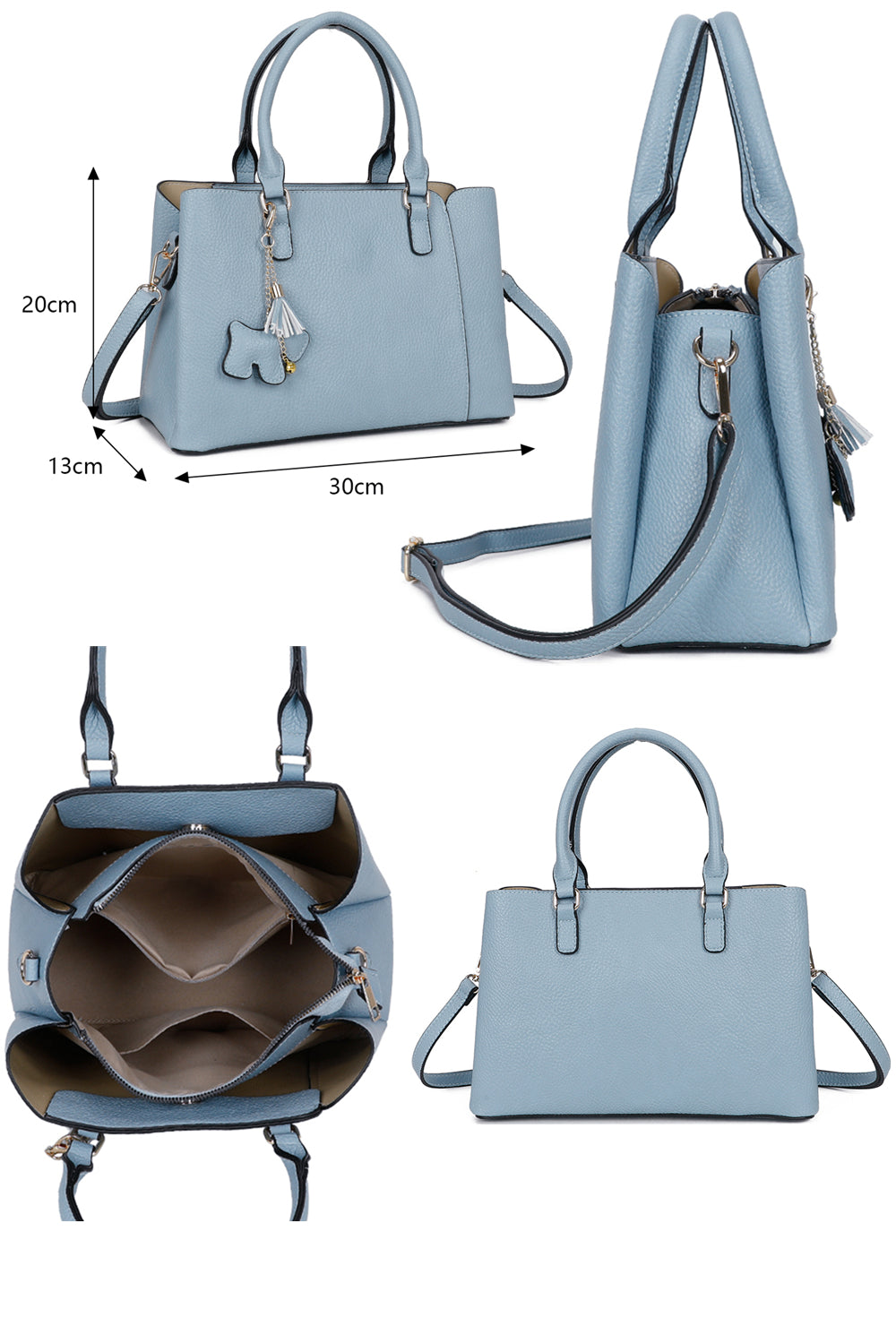 Velvet PU Leather Triple Compartment Shoulder Tote Bag With Dog Charm - RJ241073