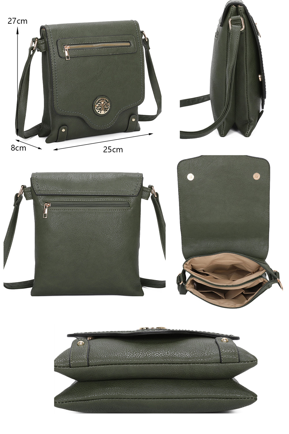 Sara Triple Zip Dual Compartments PU Crossbody Messenger Bag - RM140901