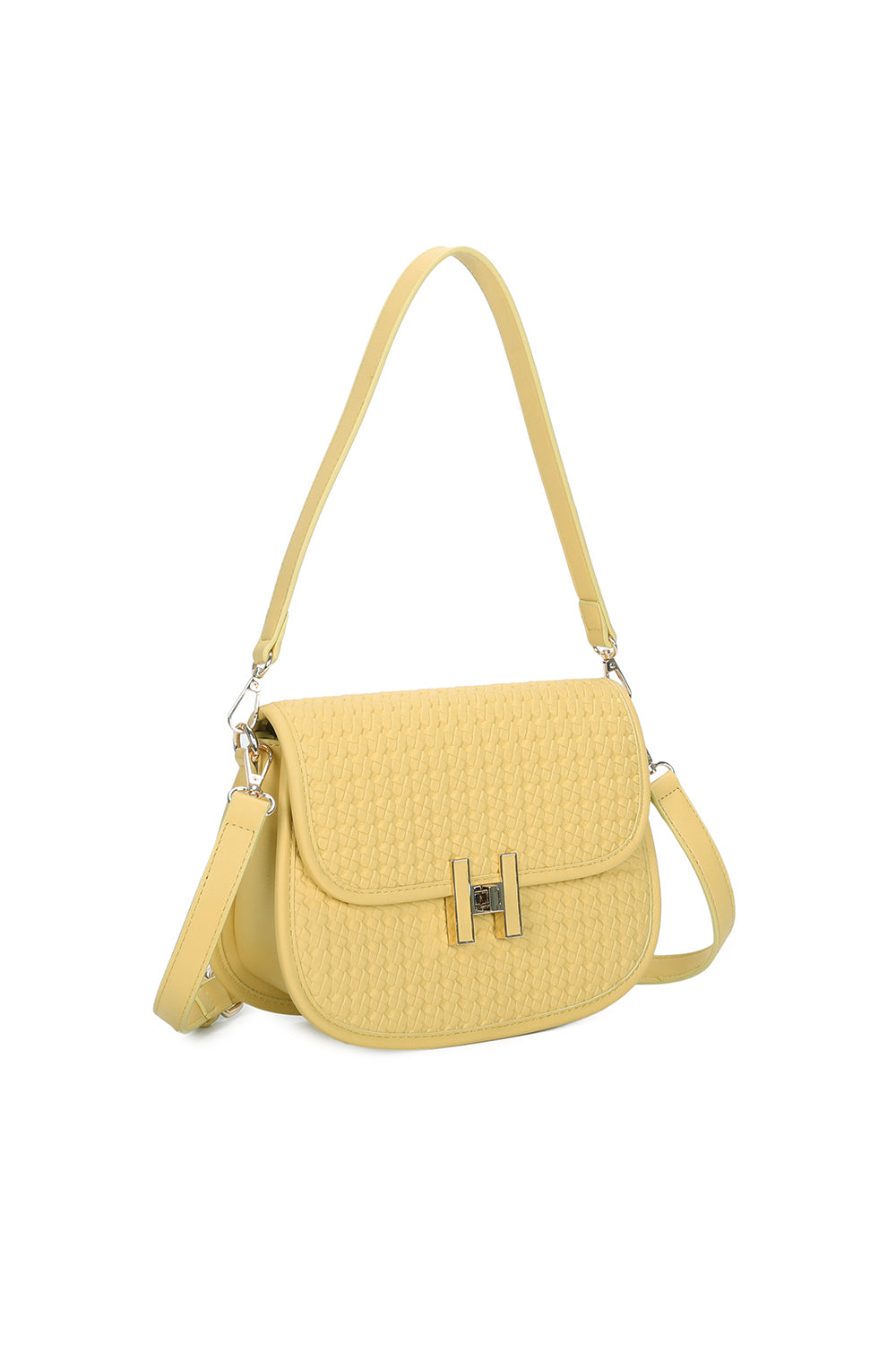 Echo PU Leather Woven Patterned Shoulder/Satchel Bag with Extra Long Strap - ry241058