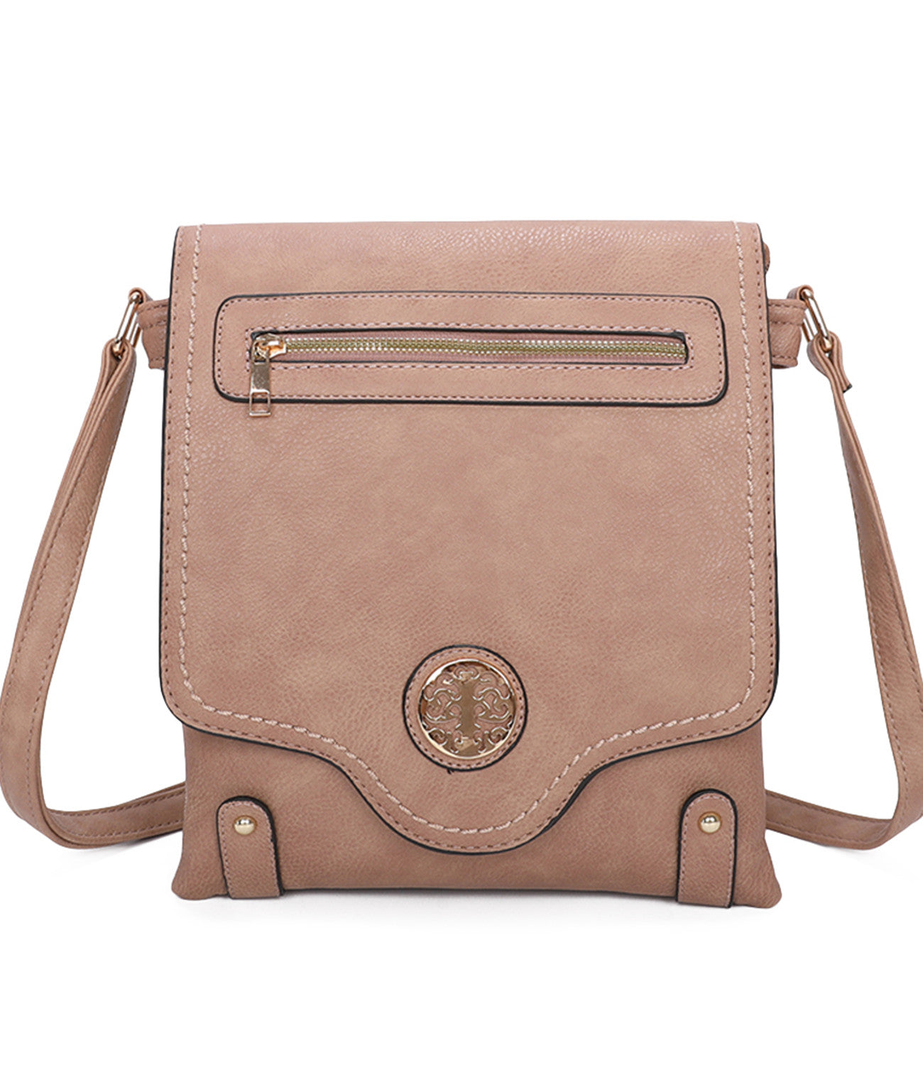 Sara Triple Zip Dual Compartments PU Crossbody Messenger Bag - RM140901