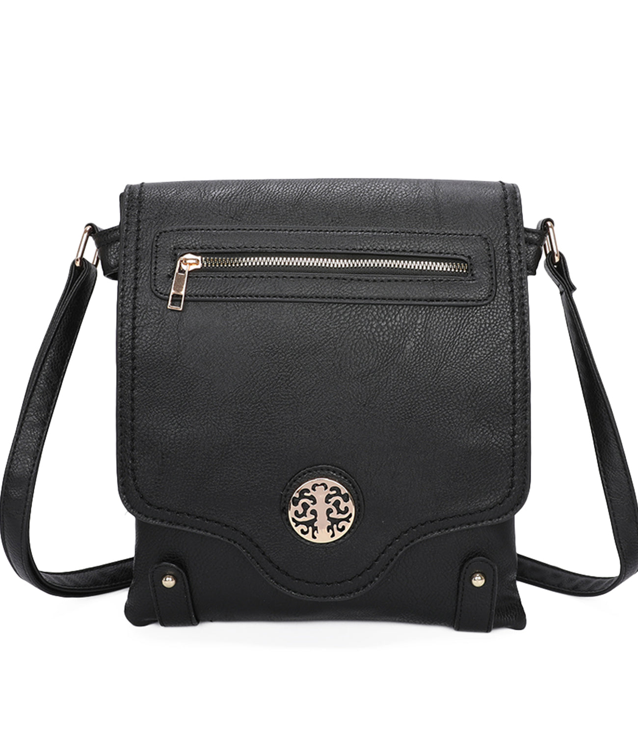 Sara Triple Zip Dual Compartments PU Crossbody Messenger Bag - RM140901