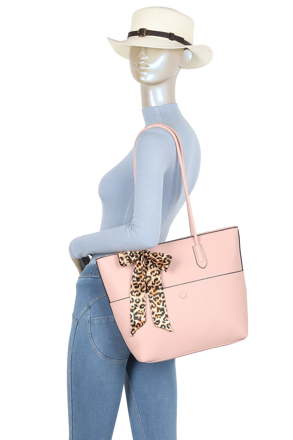 Savannah PU Leather Tote Bag With Leopard Style Ribbon - RB241029