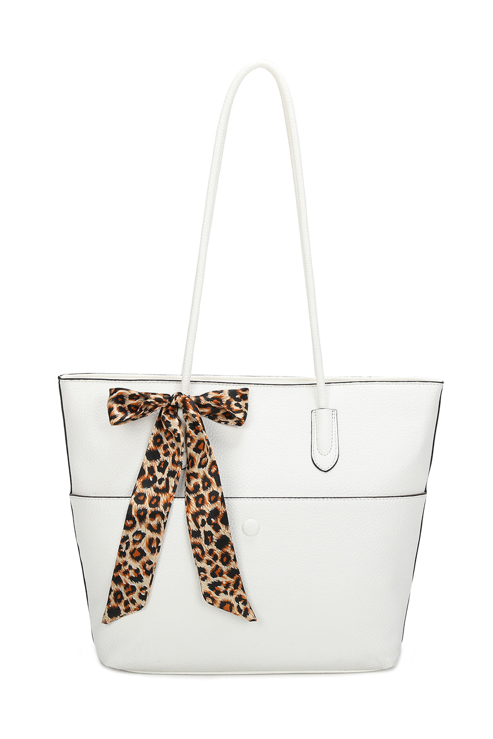 Savannah PU Leather Tote Bag With Leopard Style Ribbon - RB241029
