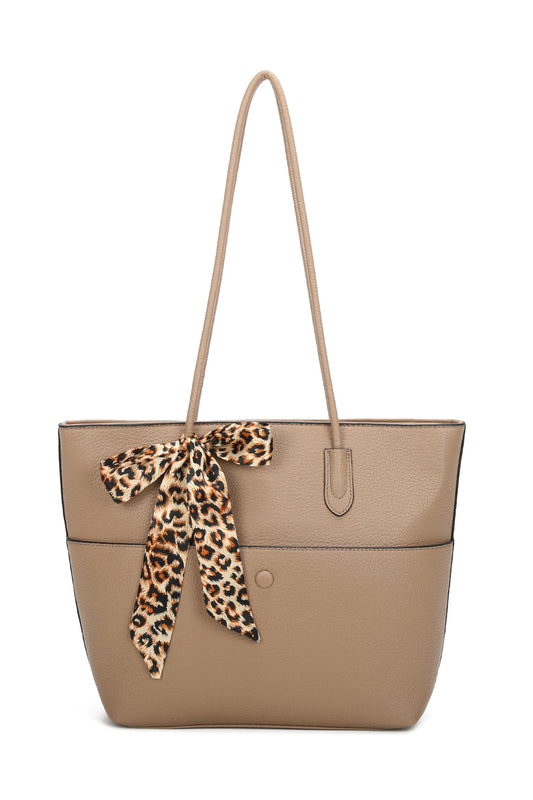 Savannah PU Leather Tote Bag With Leopard Style Ribbon - RB241029