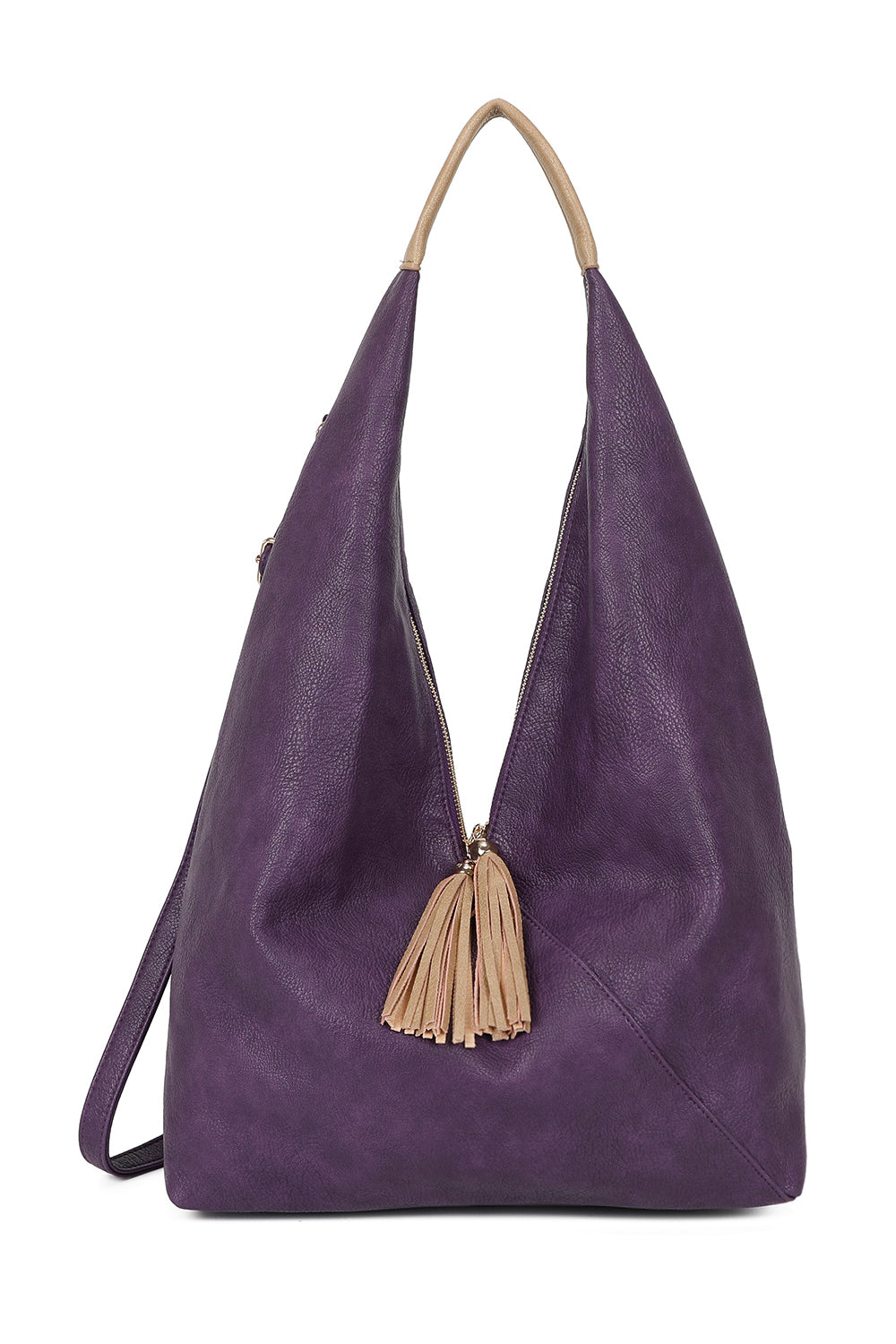 Dunne Tassel Zip PU Leather Hobo Shoulder Bag