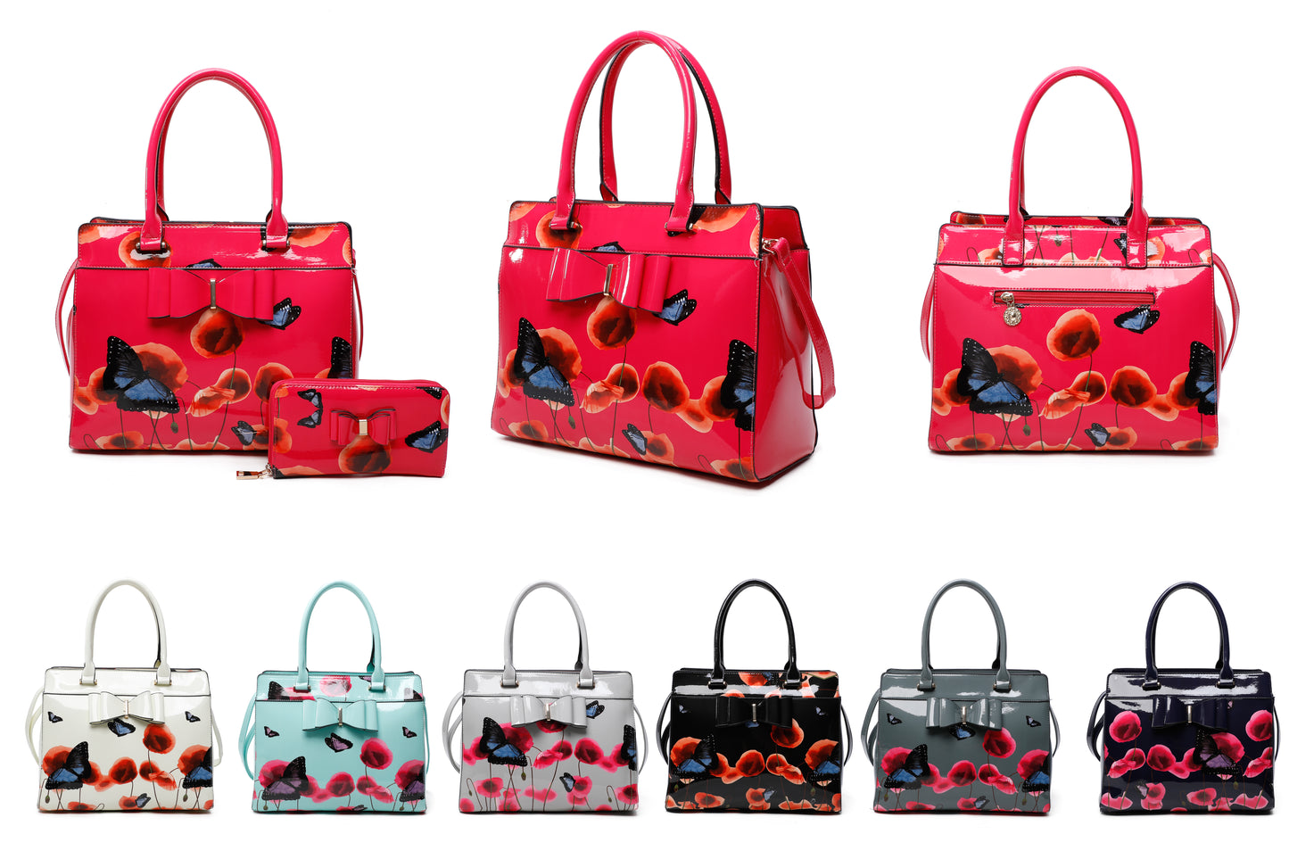 Papavero 2IN1 PU Patent Poppy Flower & Buttlefly Bucket Shaped With Purse Set - RJ200811