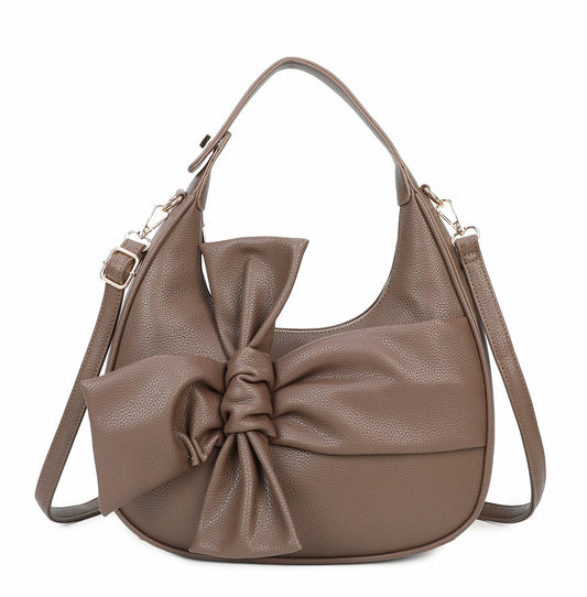 Mina Ribbon Moon Crescent PU Leather Crossbody Top-Handle Bag